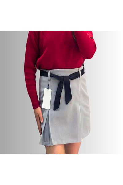 DENİZCE Back Zip Closure Front Double Pleated A-Line Flexible Spoon Fabric Unlined Skirt
