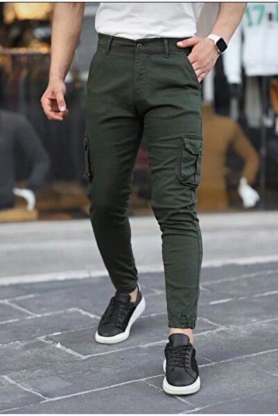 Genel Markalar Erkek Kargo Pantolon Slim Fit Körüklü Cep Paça Lastikli