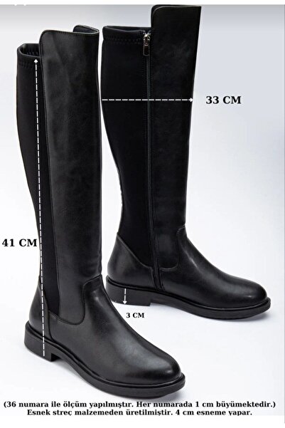 Lölük Moda Kadın Günlük Çizme 41-42 büyük beden Lastikli Strec Enpar Siyah Cilt