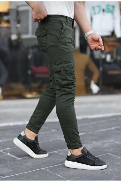 Genel Markalar Erkek Kargo Pantolon Slim Fit Körüklü Cep Paça Lastikli