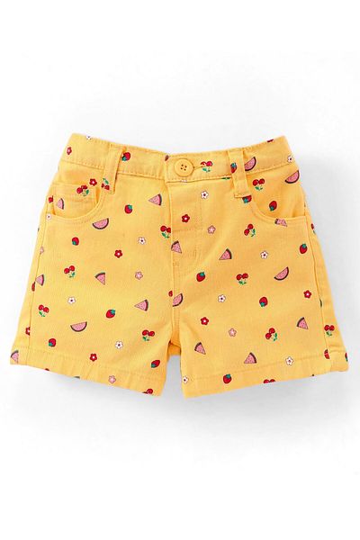 Babyhug Cotton Woven Mid Thigh Stretchable Shorts Cherry Print - Yellow