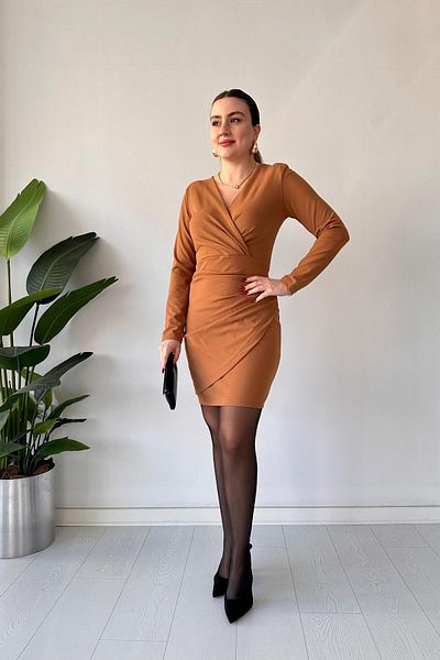 MaziButik Φόρεμα Tan Crepe Wrap
