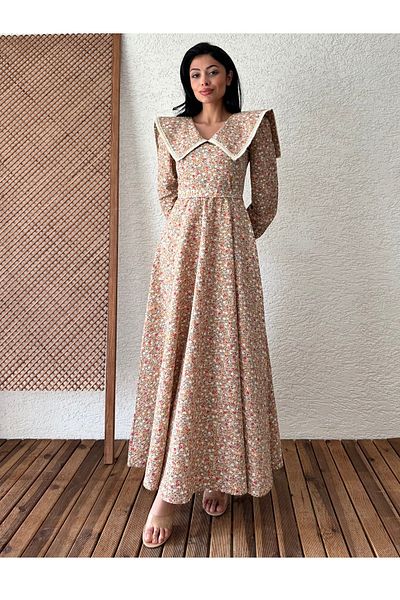 KÜÇÜĞÜM BUTİK Gray Floral Print Vintage Seersucker Long Sleeve Flared Dress