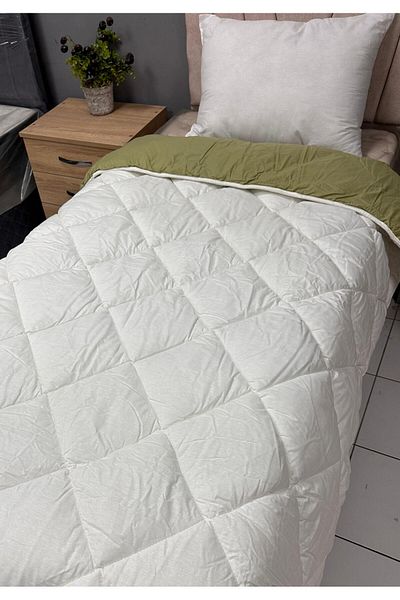 Clasy 100% Cotton Ranforce Single Double Sided Quilt White-Pistachio Green