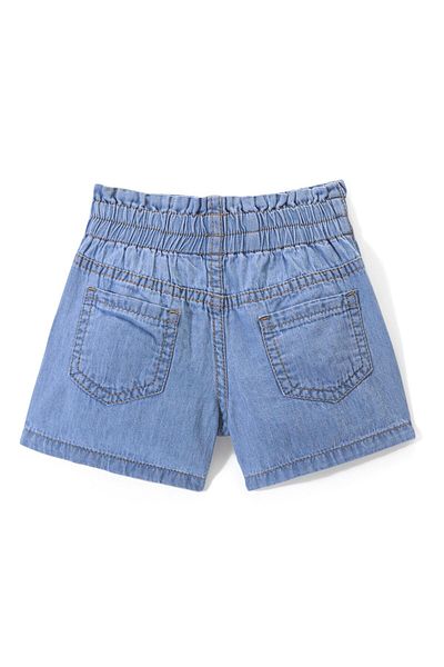 Bonfino 100% Cotton Solid Shorts with Paperbag Waist & Neon Buttons - Blue