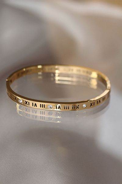 Store 316L Steel Roman Numeral Gold Color Bracelet Handcuffs