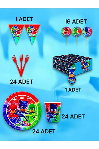 VibeHome Pijamask Themed Premium Set for 24 - Birthday Party and Fun Events