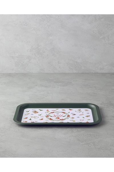 English Home Green Metal Tray - New Year Joy 35X23 cm