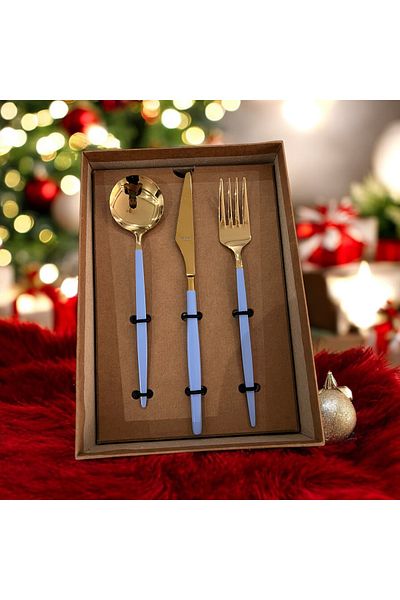 GUNES ZUCCACIYE Schön Main Model Gold Blue 36 Piece Stainless Steel Spoon Fork Set