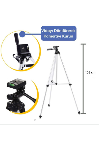 newnet 106 cm Tripod Profesyonel Fotoğraf Makinesi Telefon Tutuculu Aparatlı ...