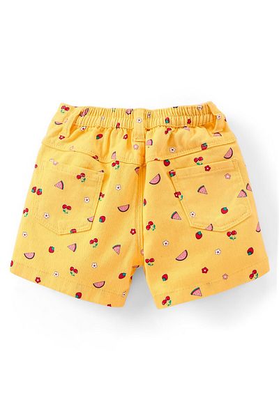 Babyhug Cotton Woven Mid Thigh Stretchable Shorts Cherry Print - Yellow