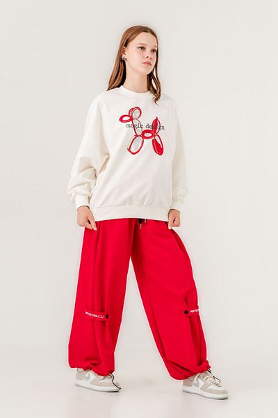 HAUSEkids 9-15 Years Old Girl's Tracksuit Set - Magic Design, Ecru/red