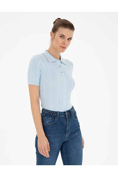 Pierre Cardin Μπλε Πλεκτό Μπλουζάκι Πόλο Στενής Γραμμής 50285090-VR249