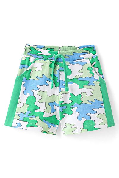 Babyhug Cotton Looper Knit Mid Thigh Camo Printed Shorts - Green