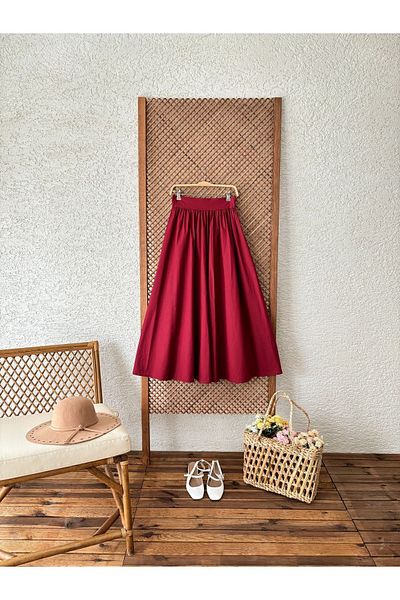 KÜÇÜĞÜM BUTİK Fusta din poplin adunată evazată bordeaux
