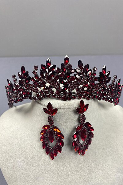 ESPEREST طقم تاج الحناء والأقراط المتدلية من بيلور باللون العنابي