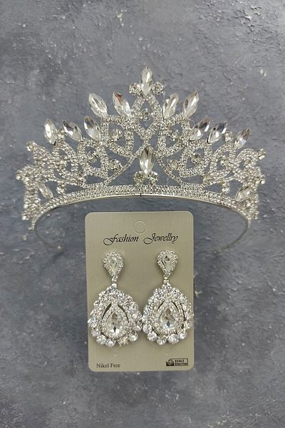 Hayalperest boncuk Lilya Model Bridal Crown and Shuttle Stone Earrings