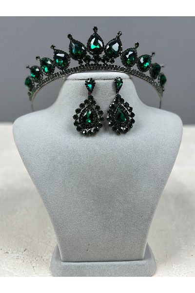 Hayalperest boncuk Green Neri Model Wedding Henna Costume and Shuttle Earring Set