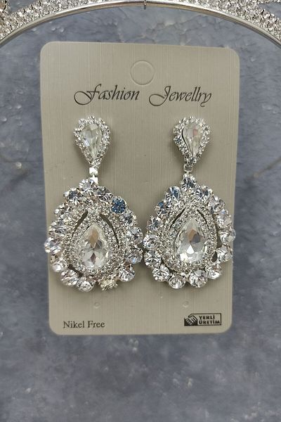 Hayalperest boncuk Lilya Model Bridal Crown and Shuttle Stone Earrings