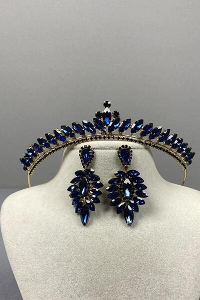 ESPEREST Set de coroană de henna de mireasă Ece, albastru bleumarin, auriu, ș...