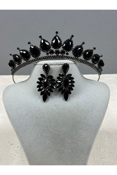 Hayalperest boncuk Black Neri Model Wedding Henna Costume and Drop Earring Set