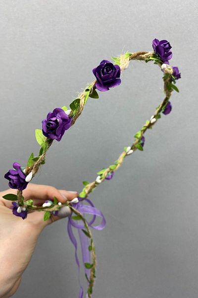 Hayalperest boncuk Purple Paper Bridesmaid Crown with Rose and Leaves and Gift Children's Crown