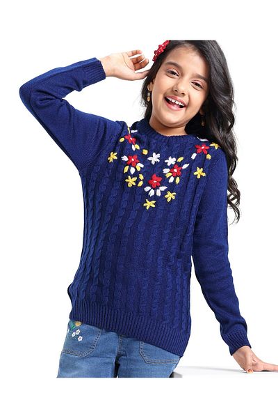 Pine kids سترة بأكمام طويلة مطرزة بالزهور - أزرق داكن