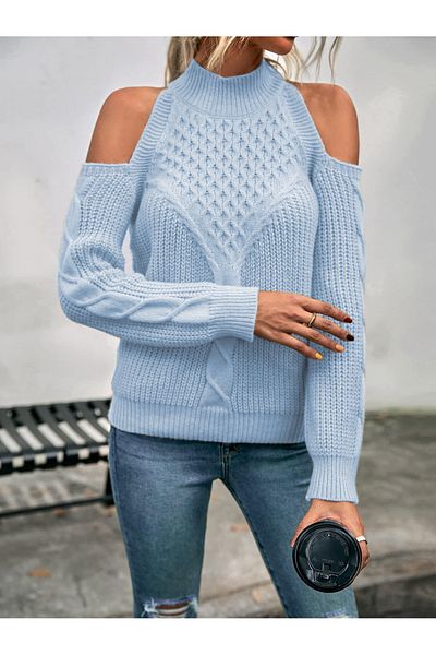 AQE FASHION Pulover de damă cu gât roscat, fără umăr, împletitură de păr Thessaloniki