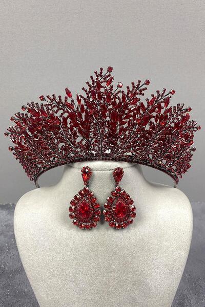 Limelia Set de cercei și coroană de mireasă cu henna brodate cu mărgele Nairobi