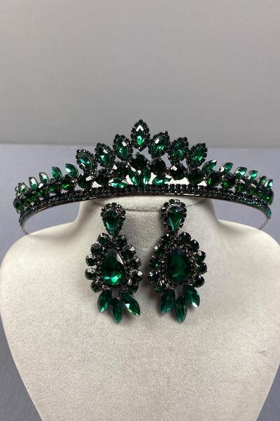 ESPEREST Set de cercei cu coroană de henna de mireasă Leyn verde și piatră de...
