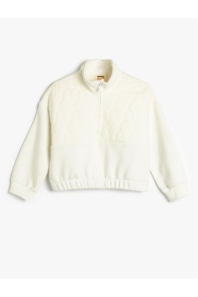 Koton Sweatshirt Stand Collar Half Zipper Elastic Waist Long Sleeve