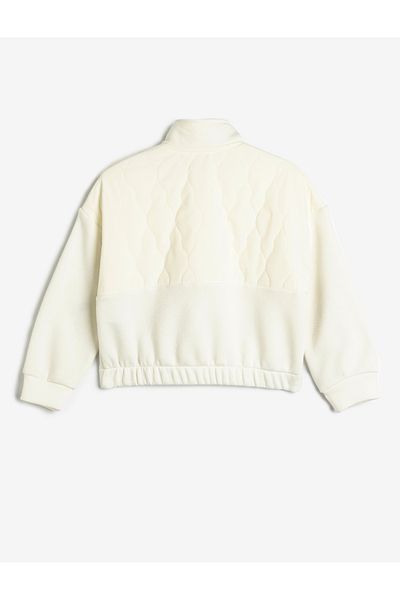 Koton Sweatshirt Stand Collar Half Zipper Elastic Waist Long Sleeve