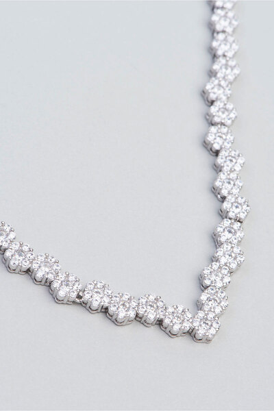 So CHIC... Aşk Çiçeği 18 Ayar Beyaz Altın Kaplama Gümüş Gerdanlık