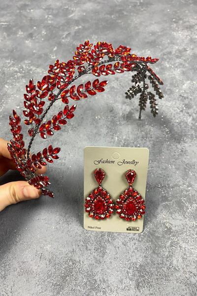 Limelia Set de accesorii pentru păr de mireasă cu ramuri de frunze roșii Dila...