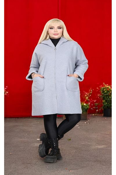 MODASTRO Gray Hooded Boucle Seasonal Coat