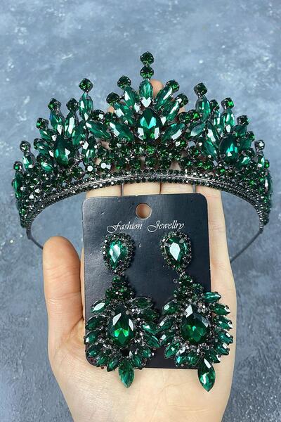 Limelia Σετ νυφικής κορώνας και σκουλαρίκια Green Pera