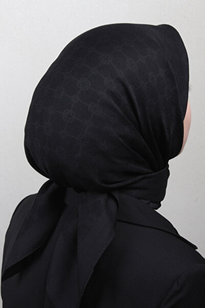 Aker Elegance Monogram Eşarp 4107-6 Siyah