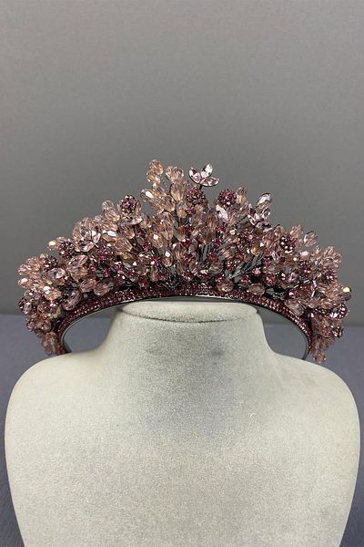 Hayalperest boncuk Pink Bead Embroidered Spring Bridal Henna Crown