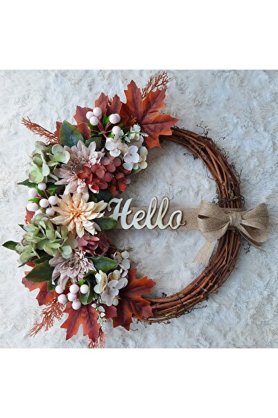 Lotus Hediye Kasımpatılı Sonbahar Yapraklı Kapı Süsü Çelenk
