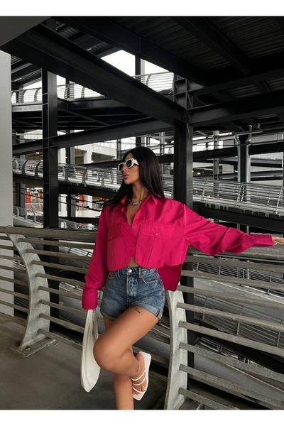 MODA Önü Cep Detaylı Arkası Uzun Crop Gömlek