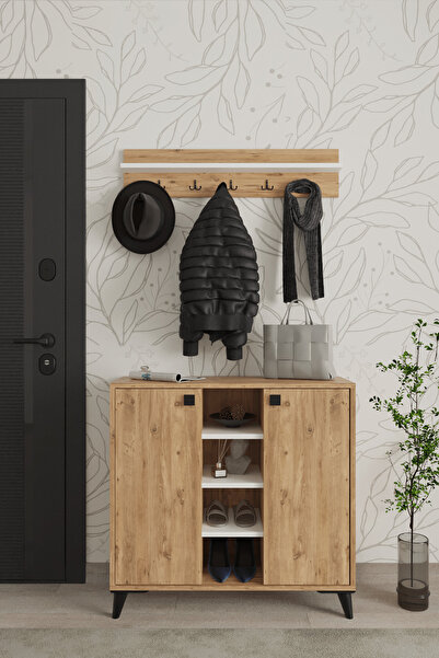 AYMOBSAN Akasya 2 Kapaklı Ayakkabılık, Vestiyer, Portmanto, Askılık, 90 Cm, A...