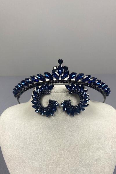 Limelia Set de coroană și cercei cu piatră rotundă Ece Bride Henna bleumarin