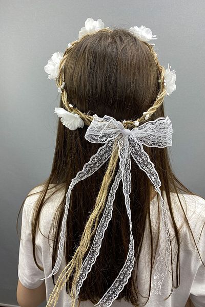 Hayalperest boncuk Simple Design Flower and Lace External Shoot Bridal Crown Hair Accessory
