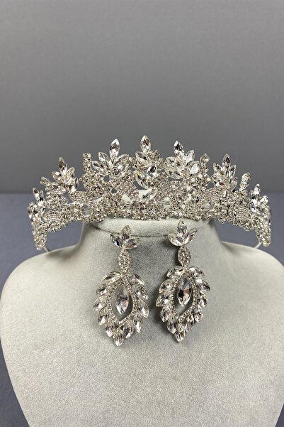 ESPEREST طقم تاج الزفاف الفضي من Belur وأقراط متدلية