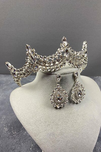 ESPEREST طقم تاج الزفاف وأقراط متدلية من حجر البندقية