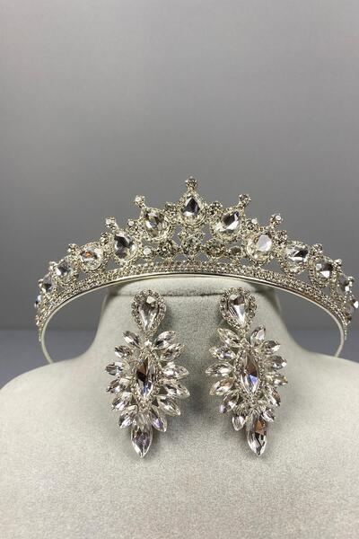 Limelia Coroana de mireasa Ade din argint si cercei cu piatra