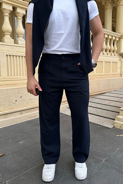 Livio Ferri Men's Fabric Baggy Fit Pleated Pants