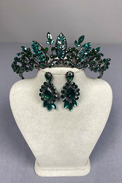 Limelia Coroană de henna de mireasă brodată cu mărgele Jabbah și cercei cu pi...