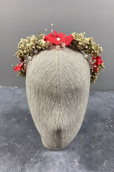 Hayalperest boncuk Red Hydrangea And Shocked Cipso Dry Floral Pearl Bridal Crown