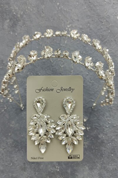 Limelia Coroana de mireasă model Alfa și cercei cu pietre prețioase